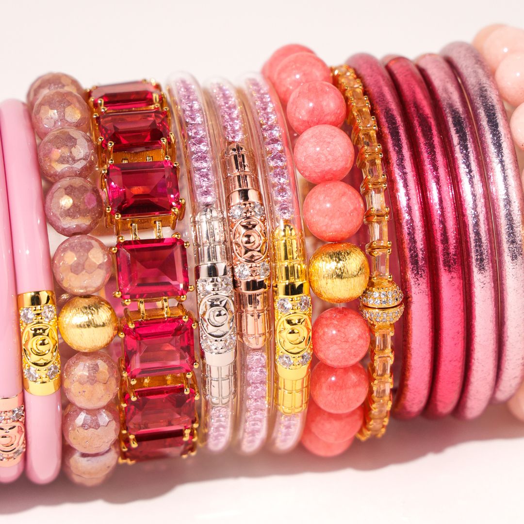 Pink Crystal Bracelet Set | Pink Jewelry | Pink Bangles | BuDhaGirl
