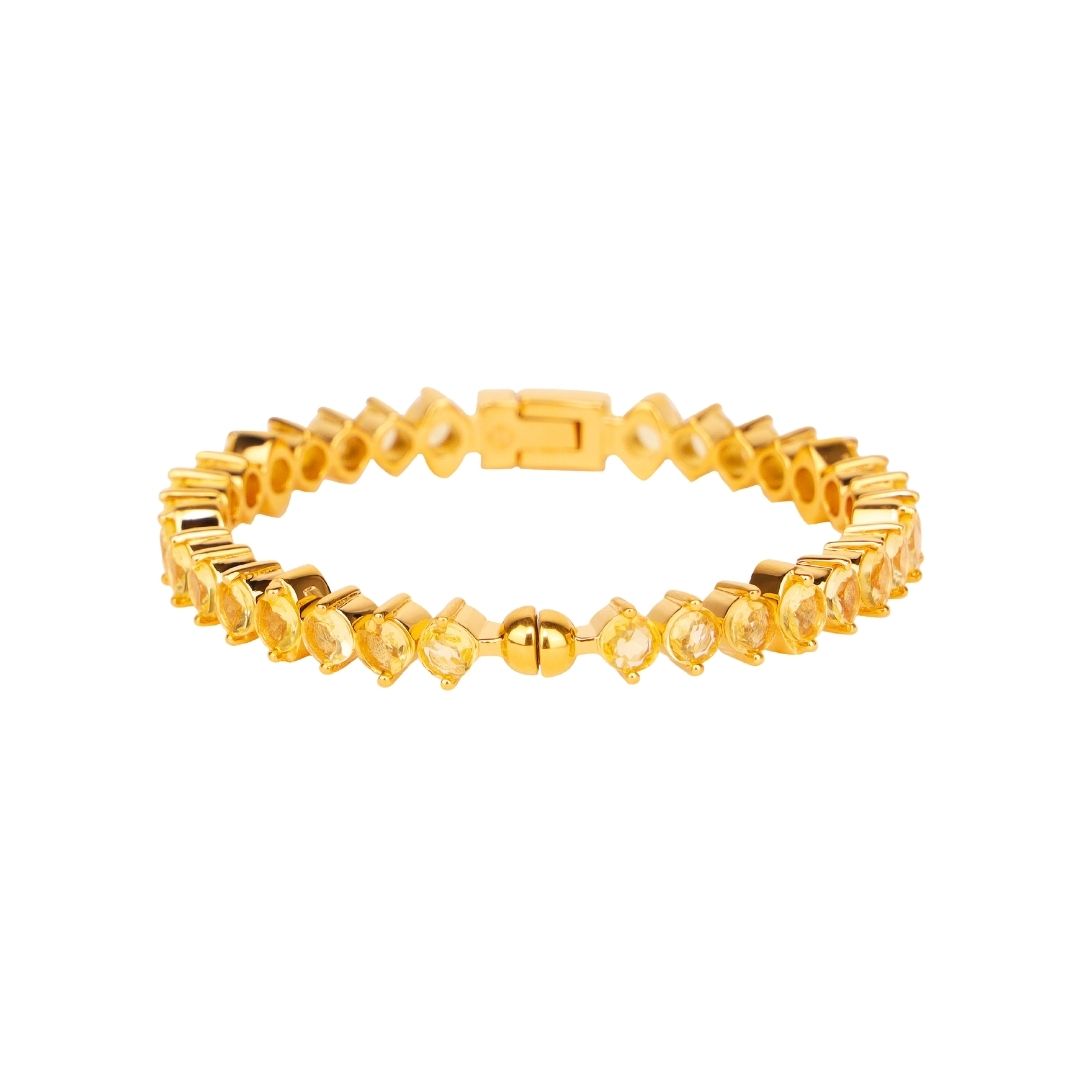 Gold Plated Brass Citrine Baguette Crystals Bangle - Etoile