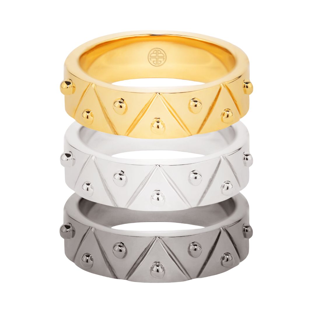 22kt Gold, Palladium Dark, and Palladium Light Gold Plated Brass "Feel" Serenity Ring for Women | BuDhaGirl