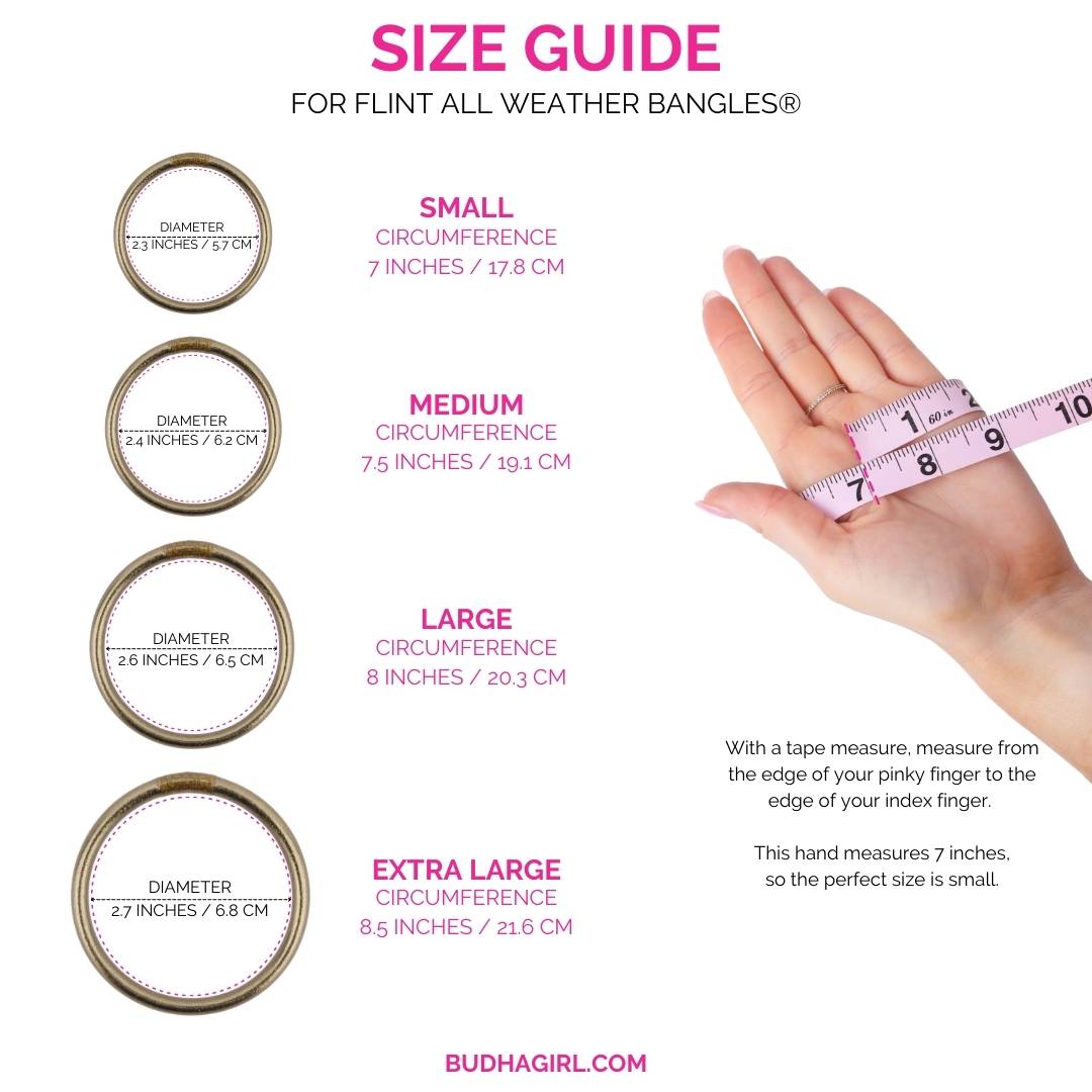 Size guide for BuDhaGirl Flint All Weather Bangle Bracelets 
