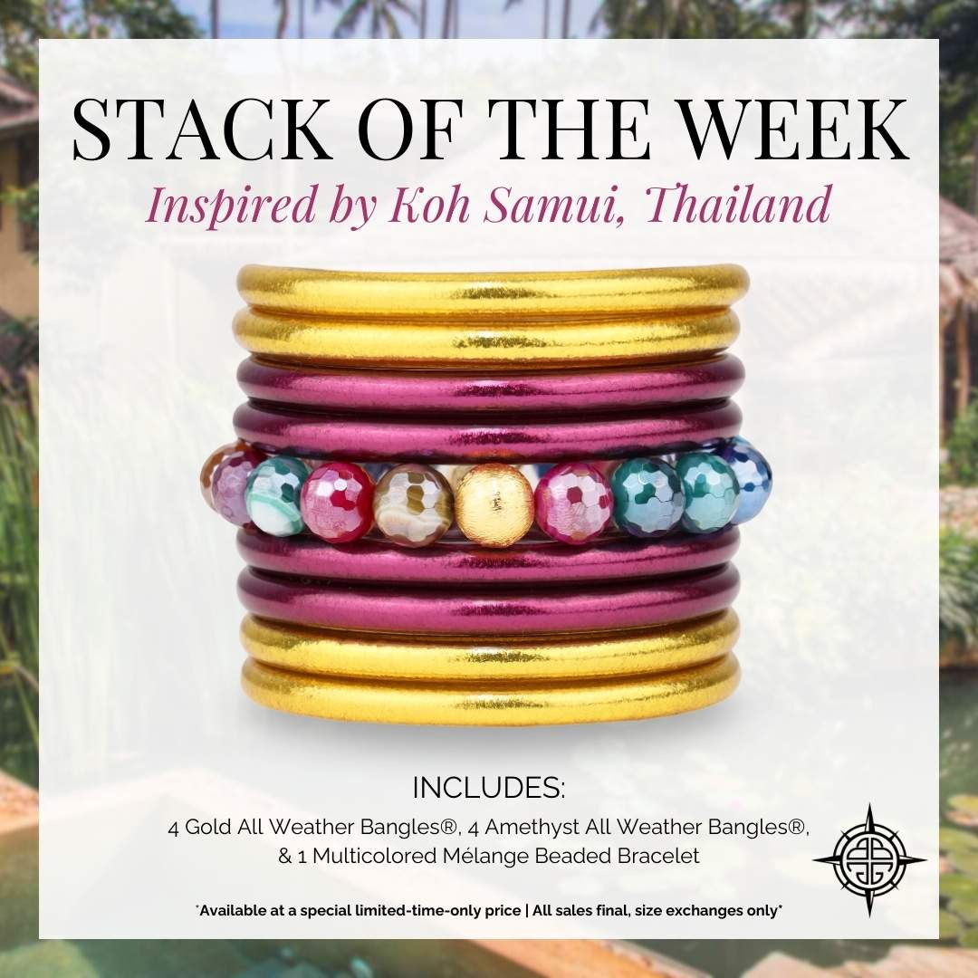 Gold and Purple Bracelet Stack Inspired by Kamalaya Koh Samui Resort in Thailand | BuDhaGirl