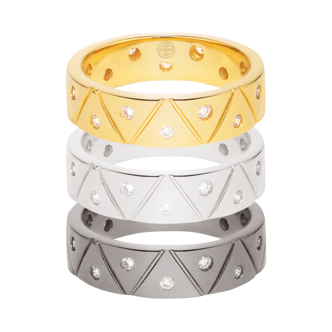22kt Gold, Palladium Dark, and Palladium Light Gold Plated Brass "Light" Serenity Ring for Women | BuDhaGirl