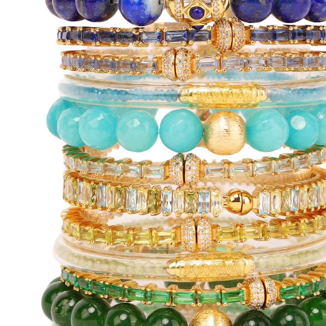 Luxe Blue and Green Gemstone Bracelet Stack | BuDhaGirl