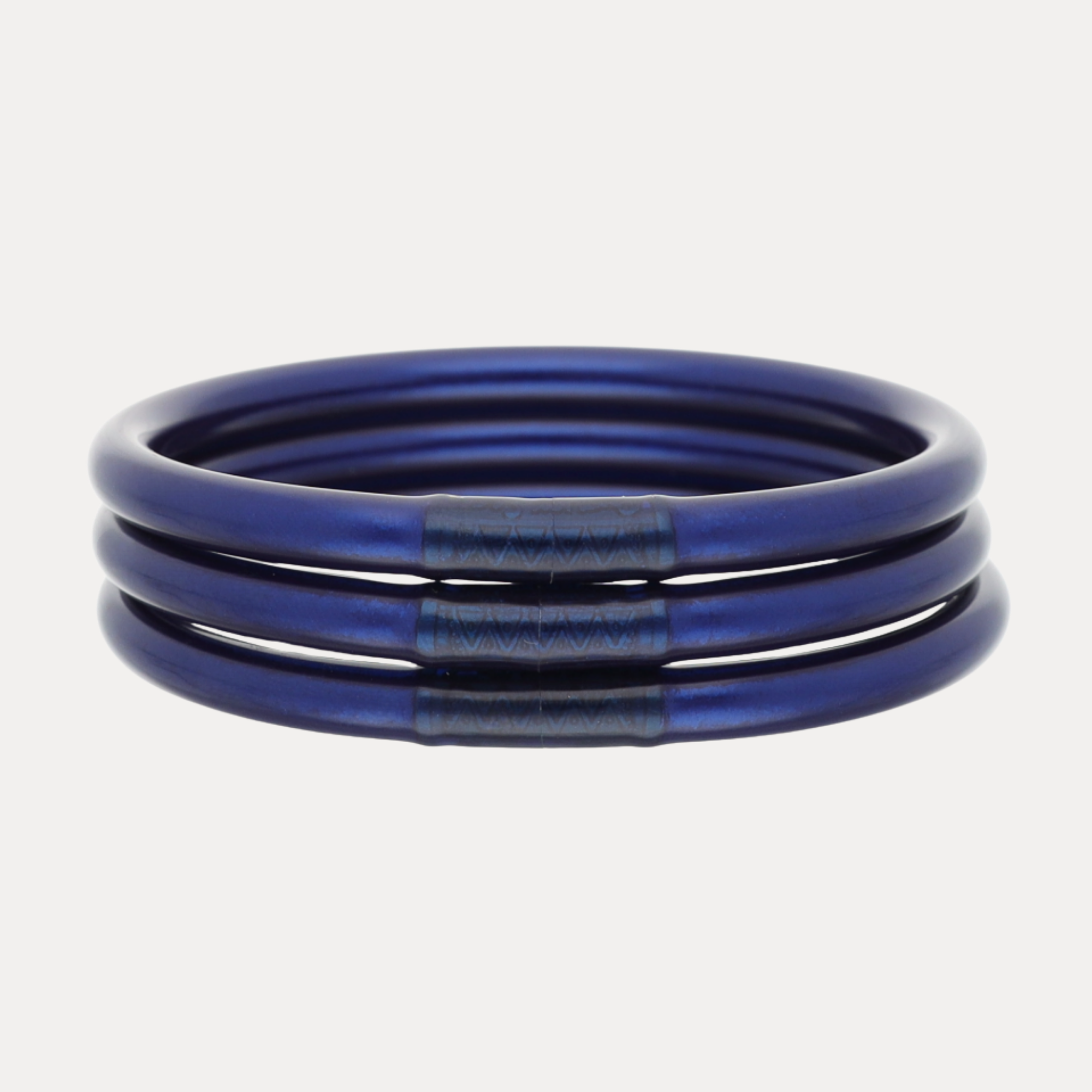 Midnight All Weather Bangles® (Set of 3) - Serenity Prayer, navy bangle bracelets with metallic accents.