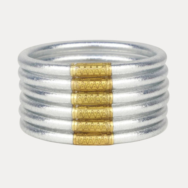 Set of 6 Silver All Weather Bangles - Serenity Prayer | BuDhaGirl