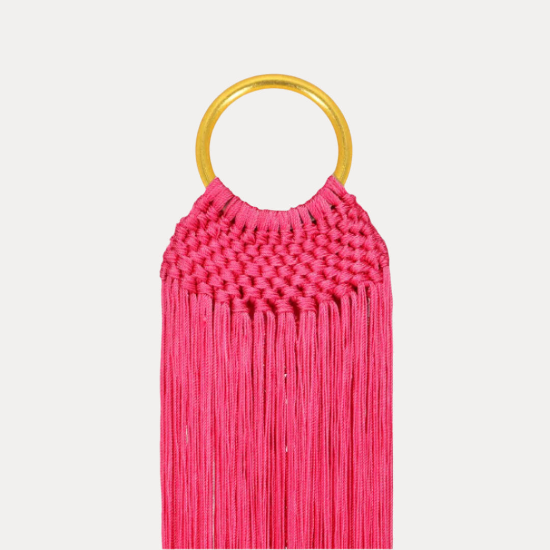 Pink Sophie Macrame Handbag with Gold Bangle Handle | BuDhaGirl