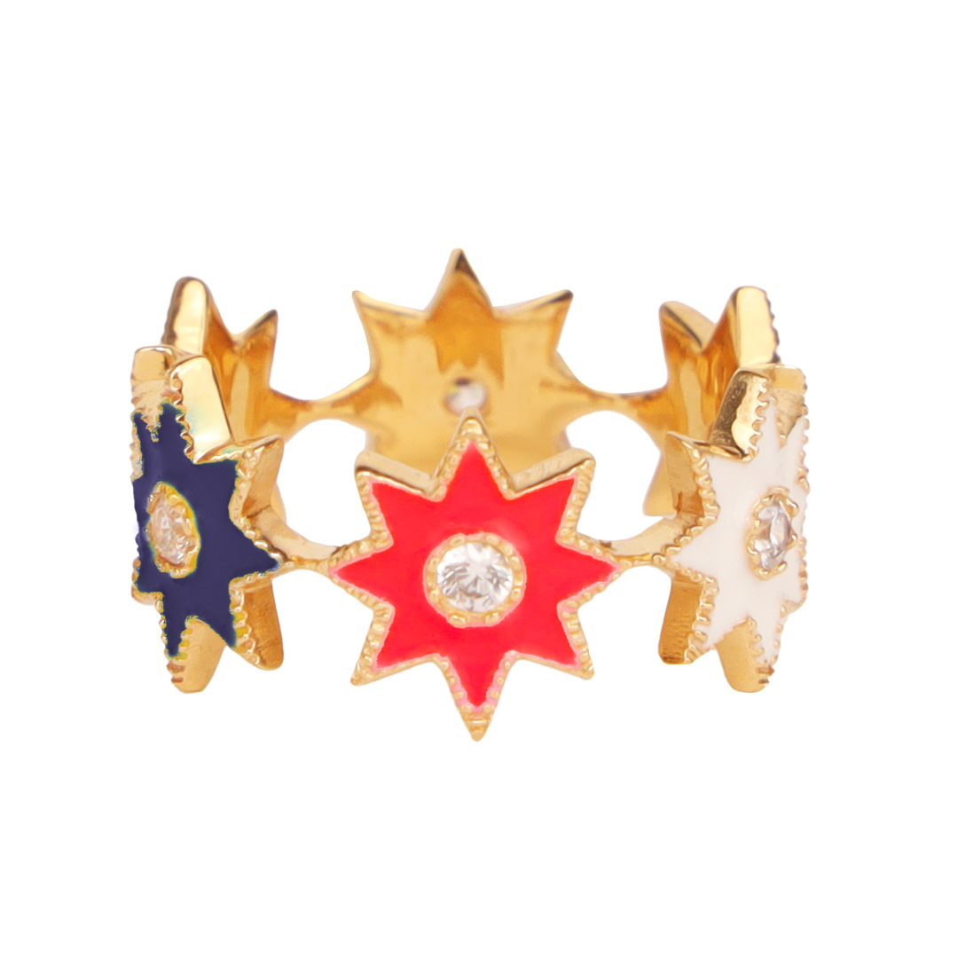 Red White and Blue Star Cluster Ring