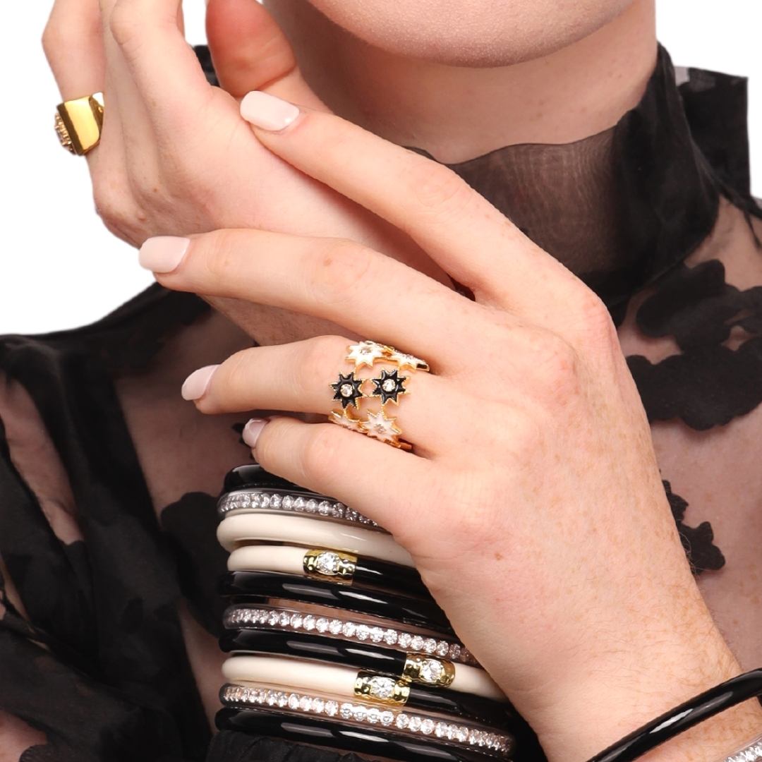 Black & White Star Design Cluster Ring For Women | BuDhaGirl