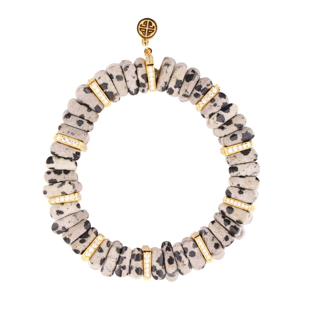 Dalmatian Jasper Tablet Beaded Bracelet for Women | BuDhaGirl
