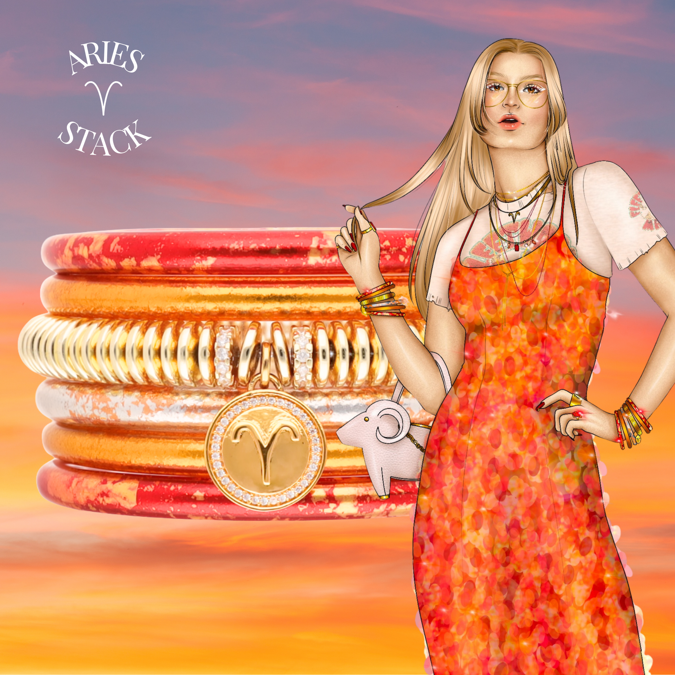The Aries Zodiac Stack with Charm Bracelet