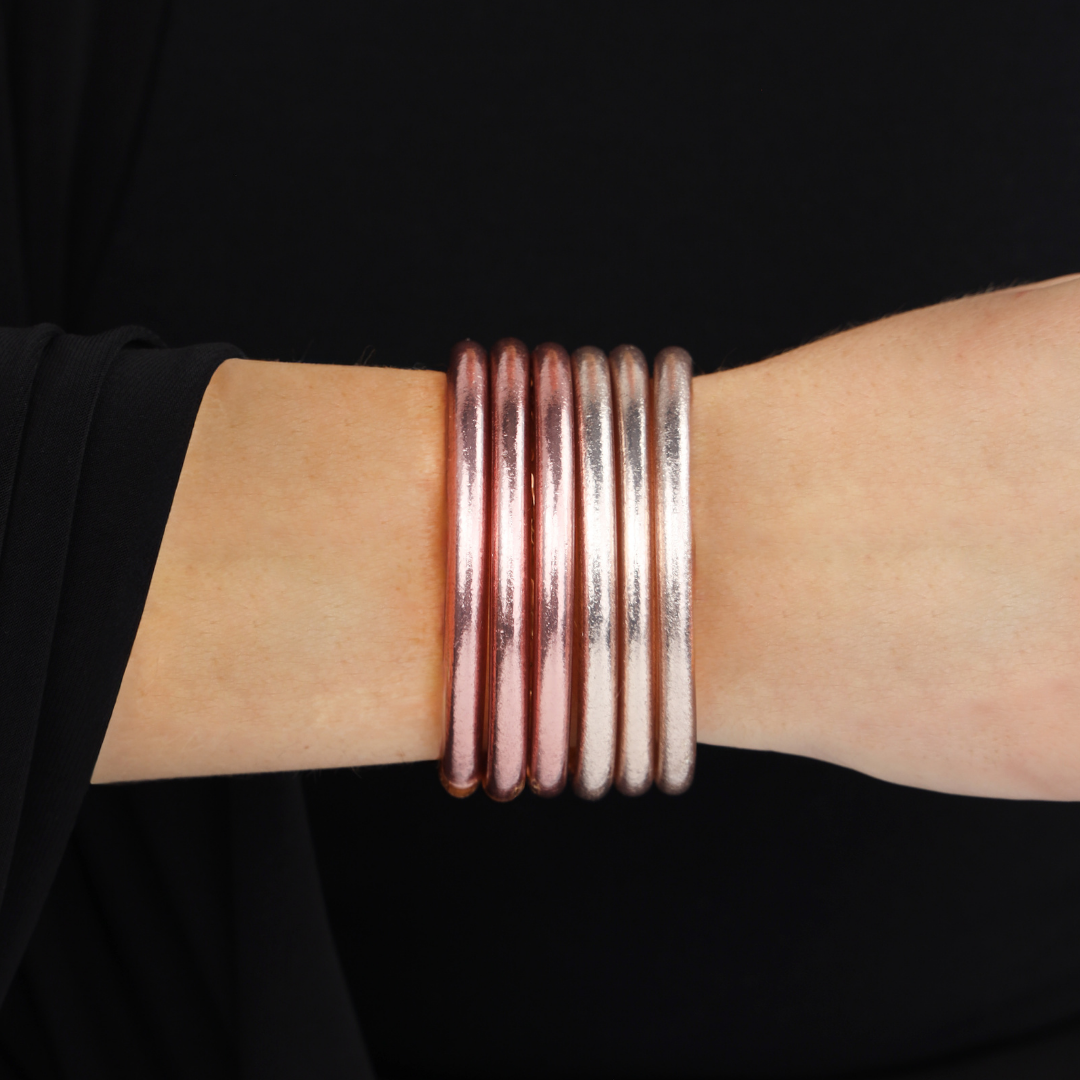 The Champagne & Rose Gold Core Mixed Stack | Bangles, Bracelets, Jewelry | BuDhaGirl