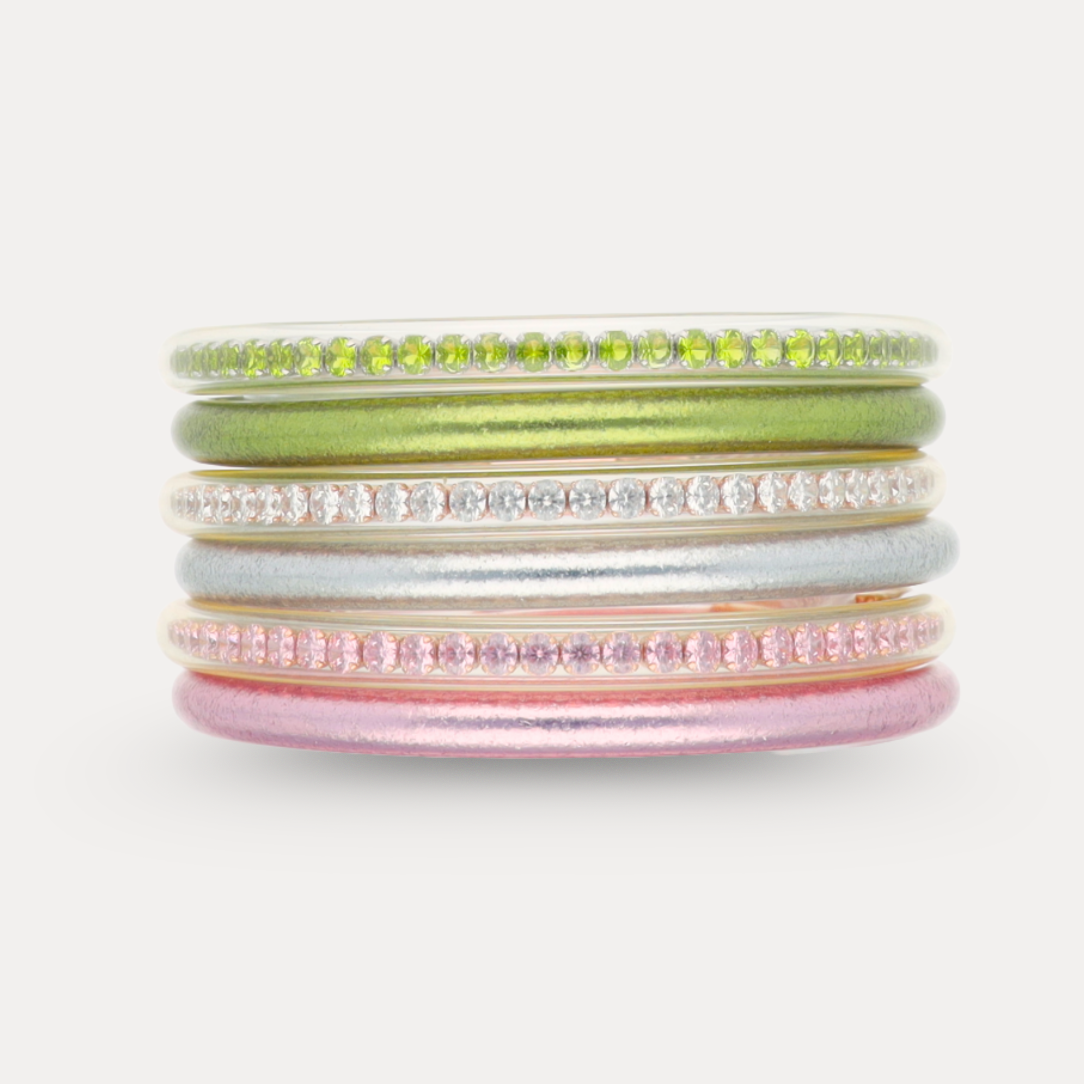 a stack of colorful bracelets