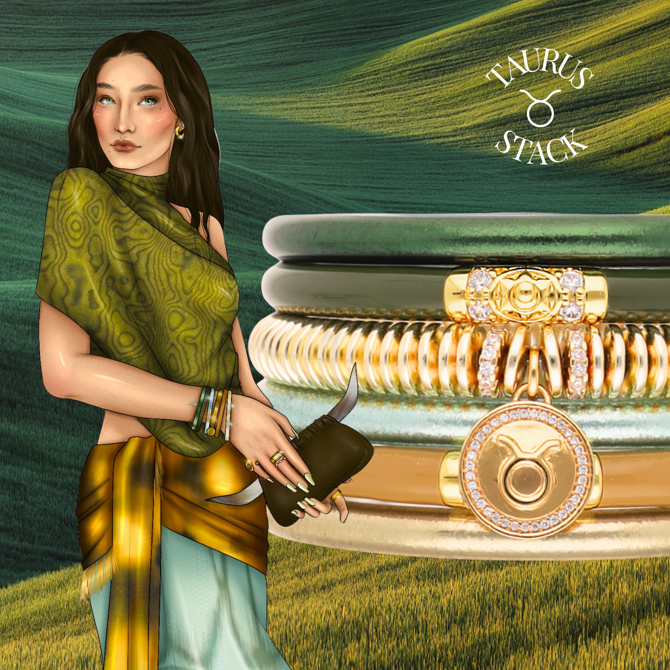 The Taurus Zodiac Stack with Charm Bracelet