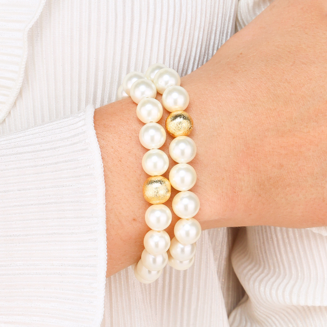 White Pearl Mala Beaded Bracelet