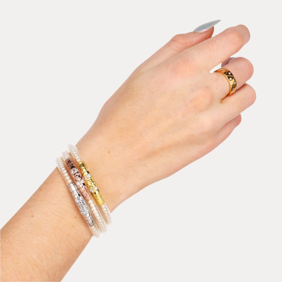 BuDhaGirl® White Pearl Bangles: Celebrate Mom with Timeless Elegance
