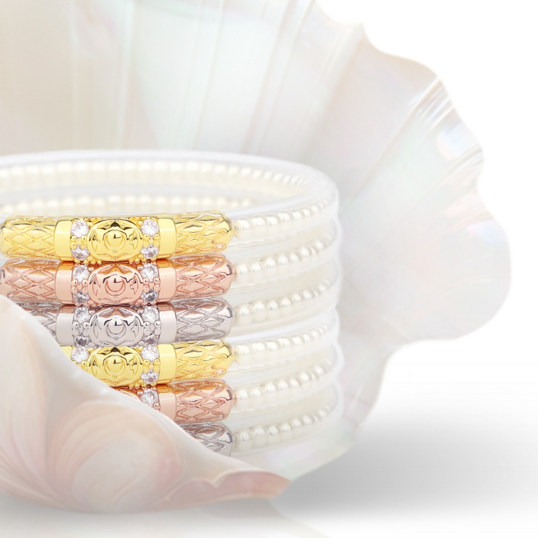 BuDhaGirl® White Pearl Bangles: Celebrate Mom with Timeless Elegance