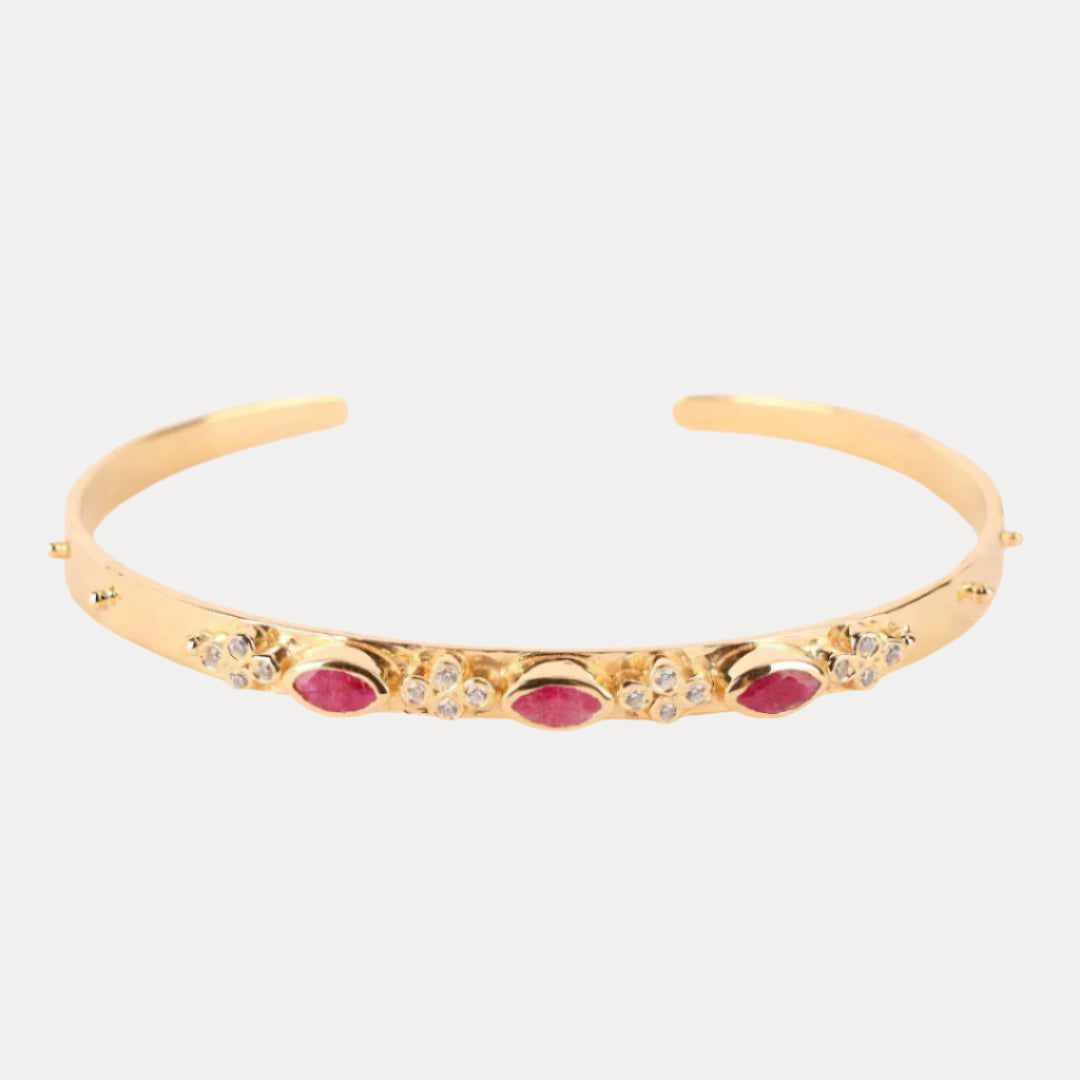 Ruby Crystal | Gold-Plated Cuff Bracelet | BuDhaGirl