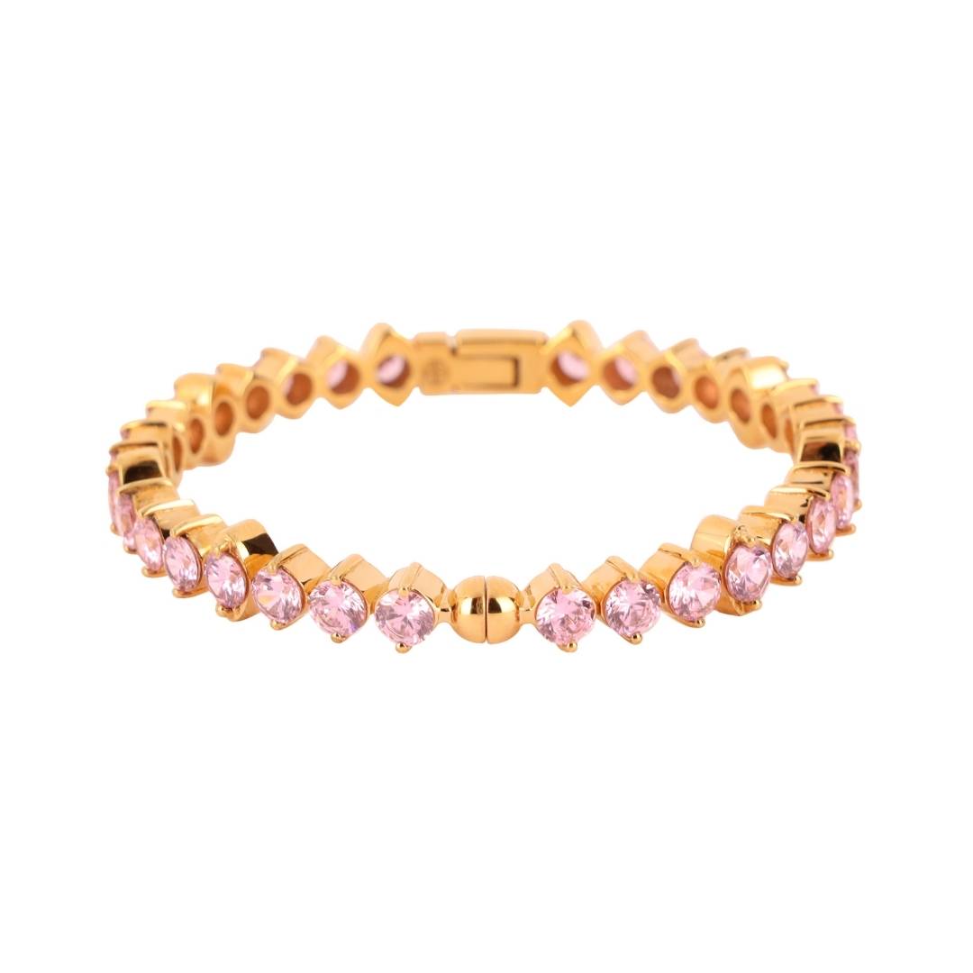 Gold Plated Brass with Light Pink Baguette Crystals Bangle - Etoile | BuDhaGirl