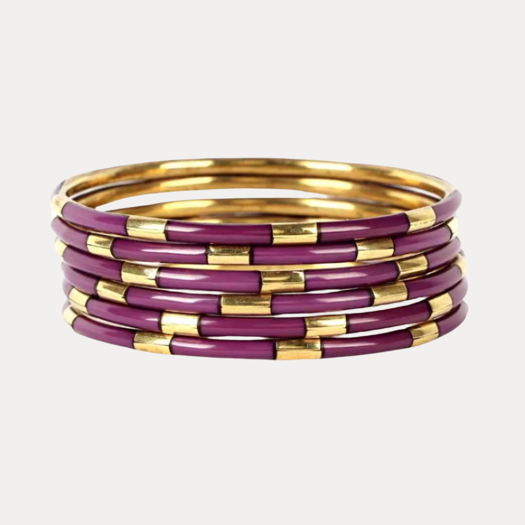 Amethyst Enamel Veda Bangle Bracelets - Set of 6