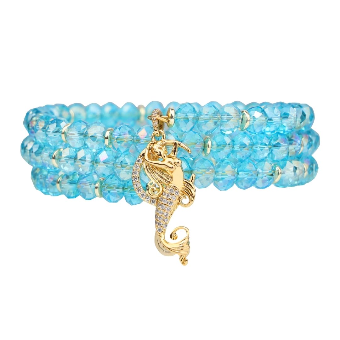 Aqua Blue Ariel Mermaid Charm Crystal Wrist Wrap For Women