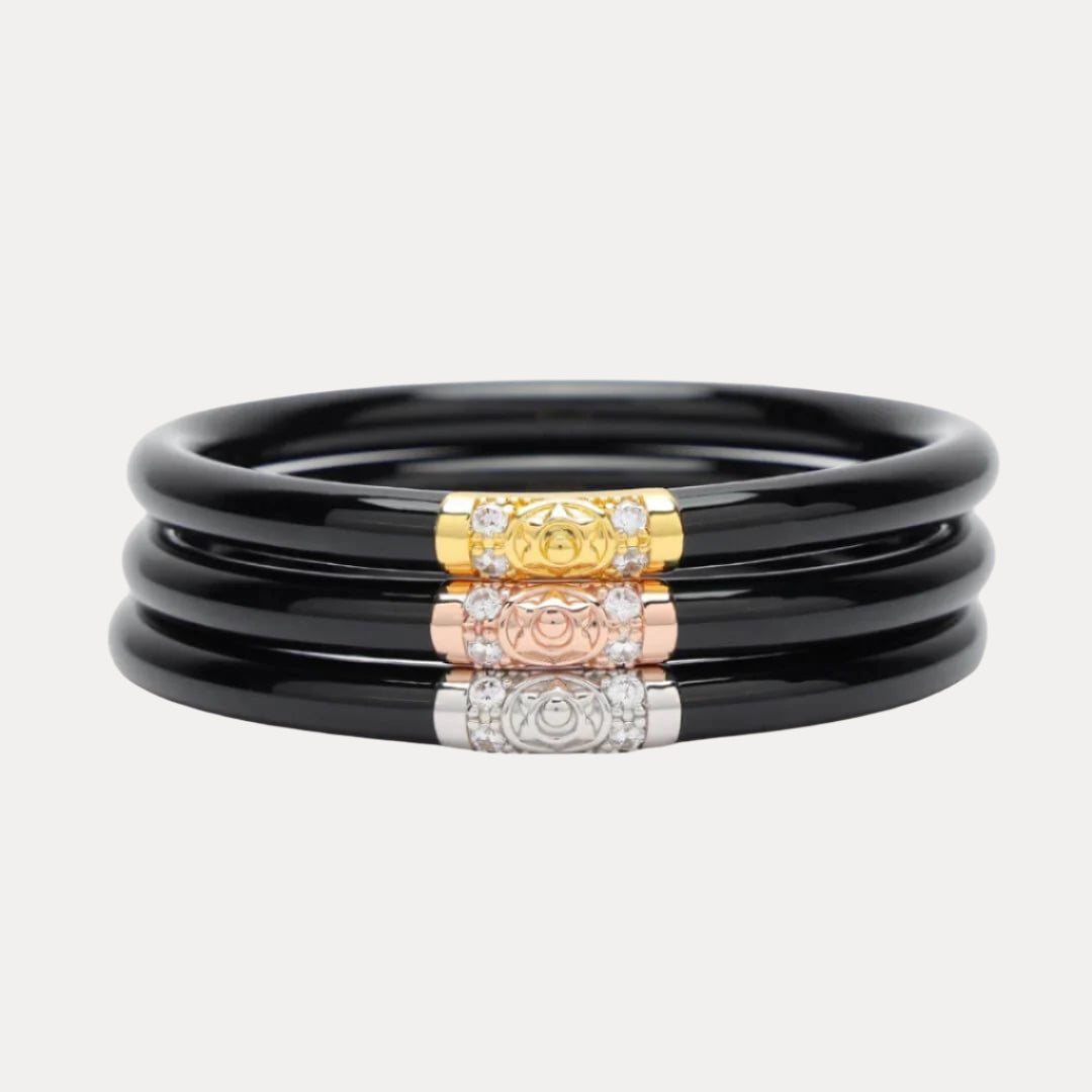 12.01.108.01.S3,12.01.108.01.M3,12.01.108.01.L3,12.01.108.01.XL3, Three Kings All Weather Bangles® (AWB®) - Black | Bangle Bracelets for Women | BuDhaGirl