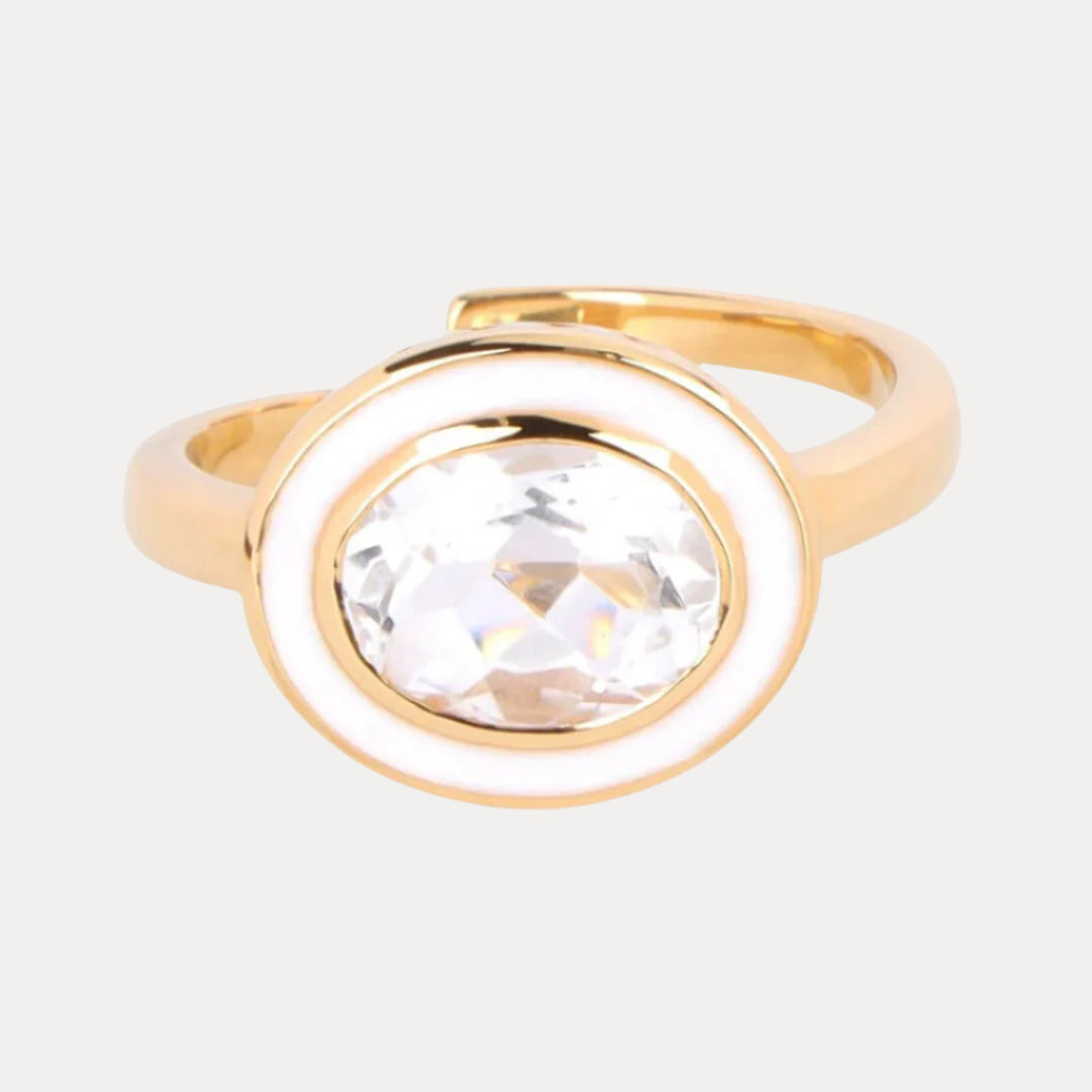 White Clear Crystal Faceted Crystal Cabochon Orb Enamel Bezel Galaxy Ring | BuDhaGirl