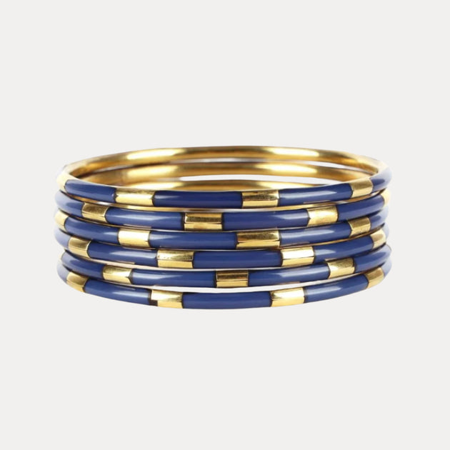 18767 V-Layer O-Neck Bling Bracelet Slve Navy