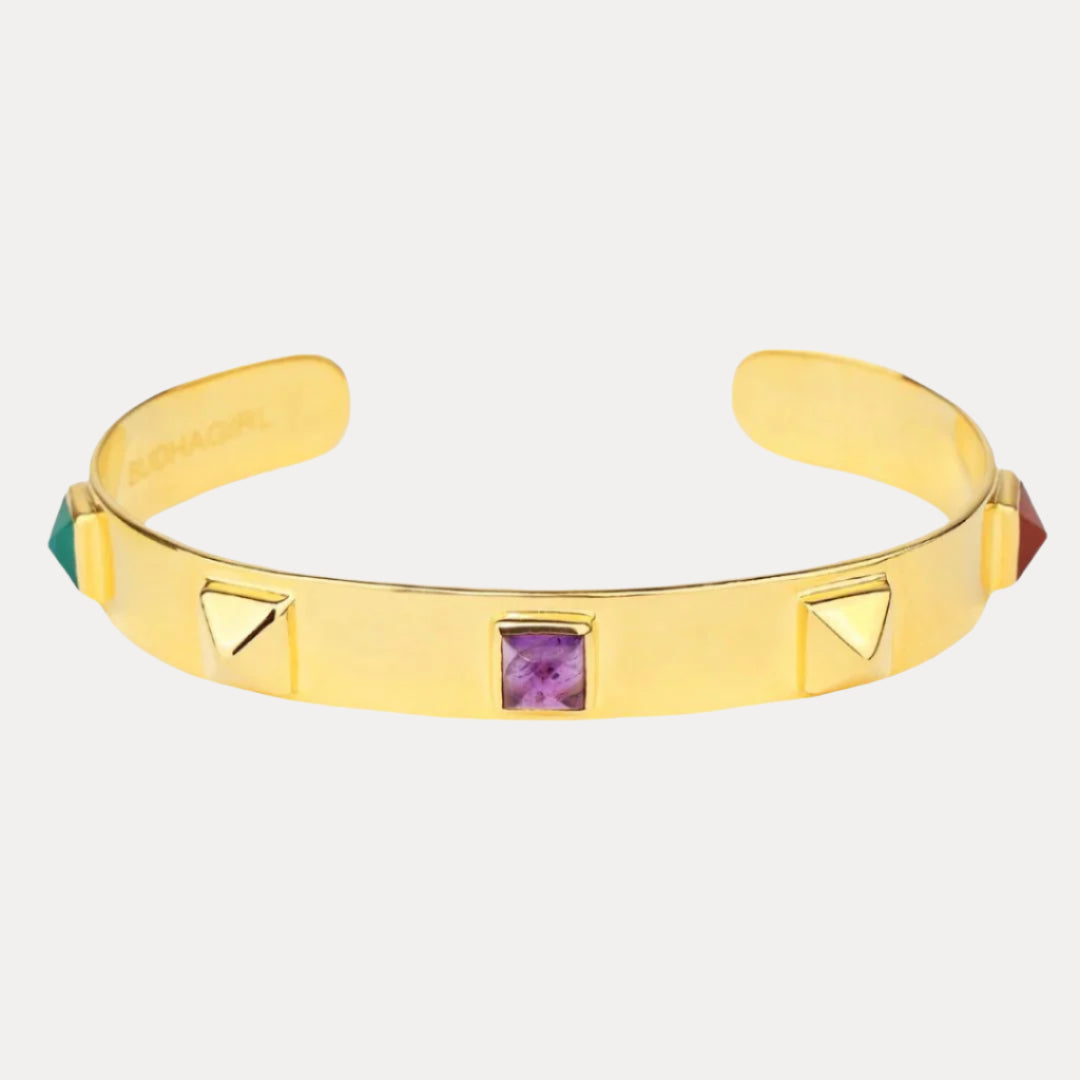 Handcrafted Multi-Colored Stones Pyramid Slim Cuff | BuDhaGirl