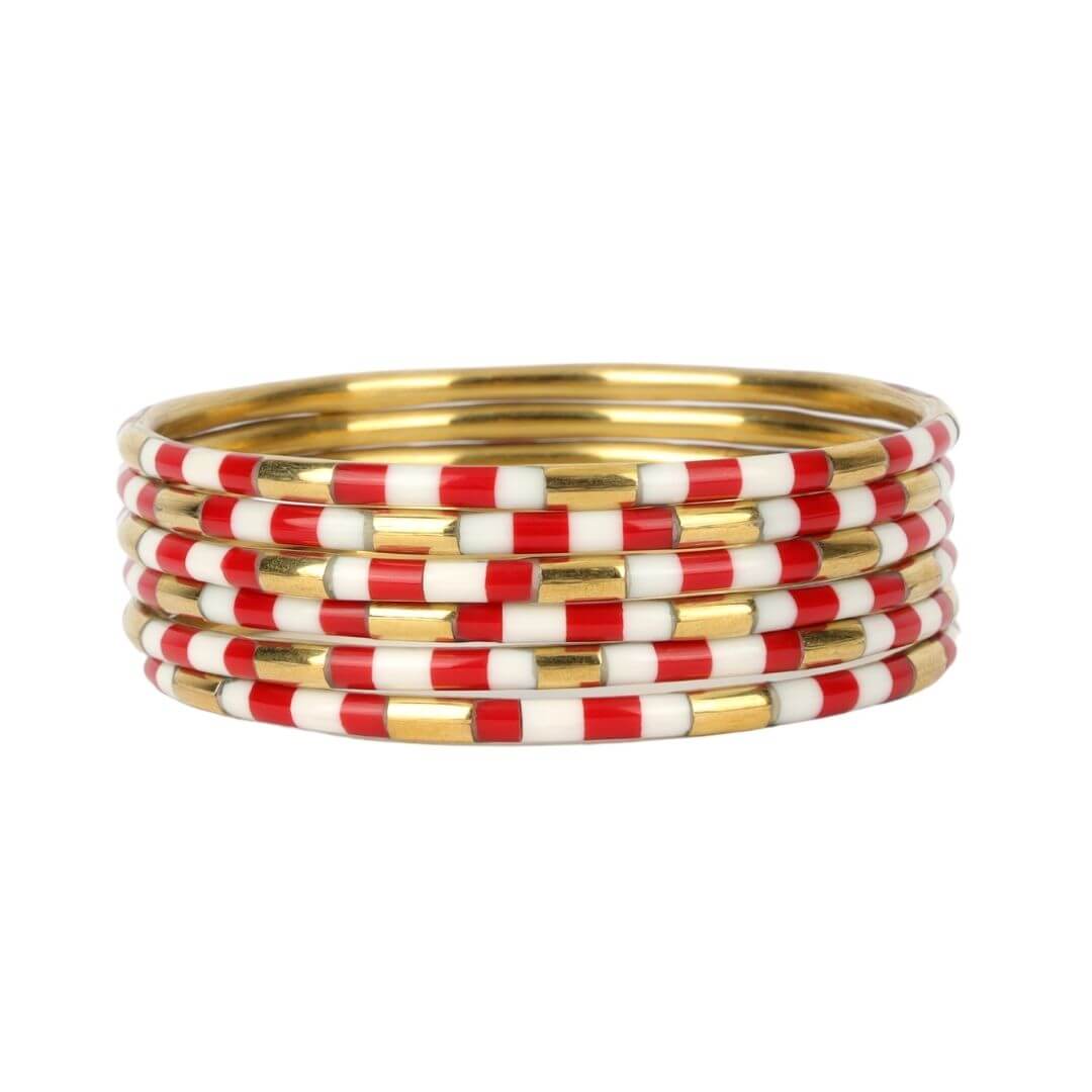 Red White Enamel Veda Bangle Bracelets - Set of 6