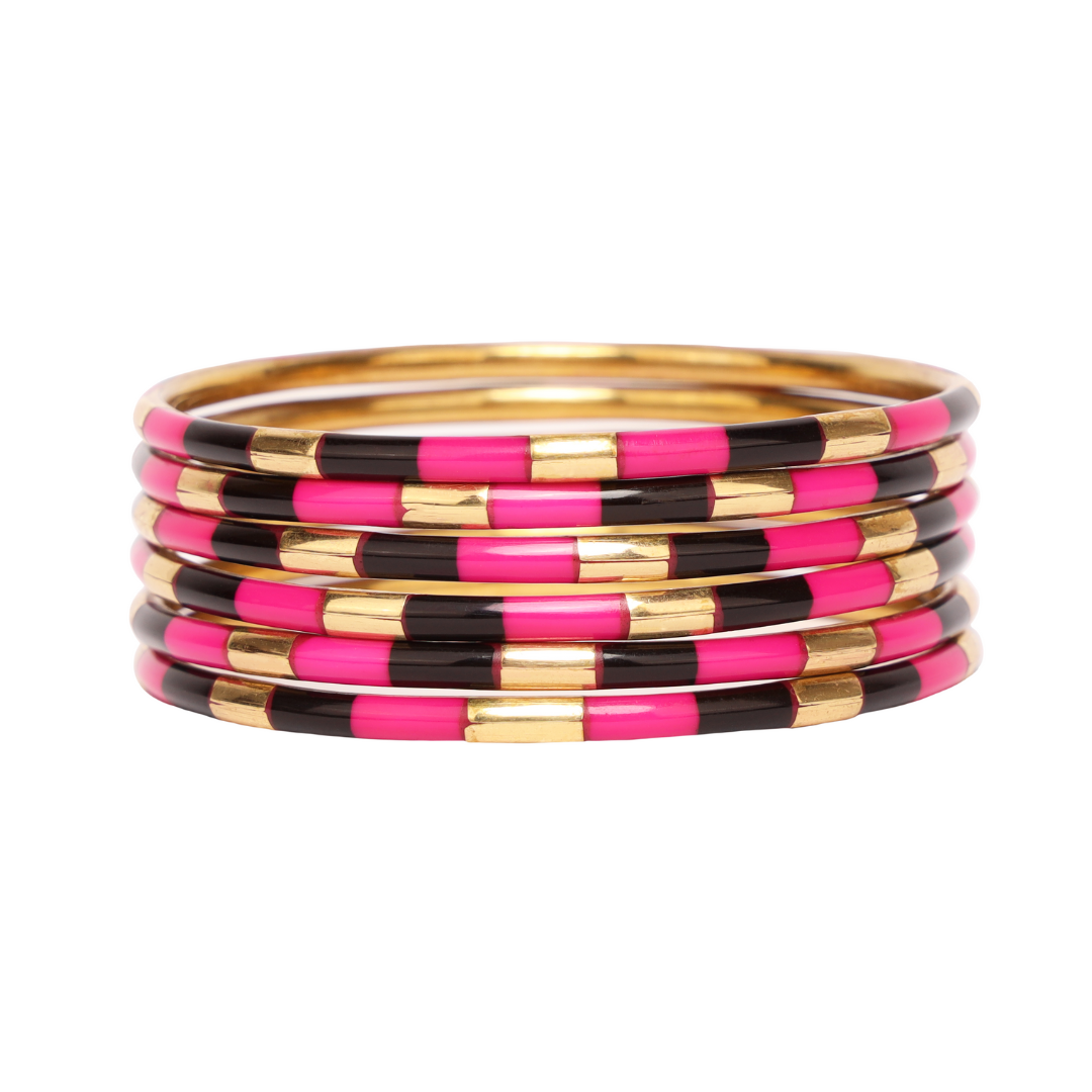 Pink Veda X Enamel Bangle Bracelets - Set of 6