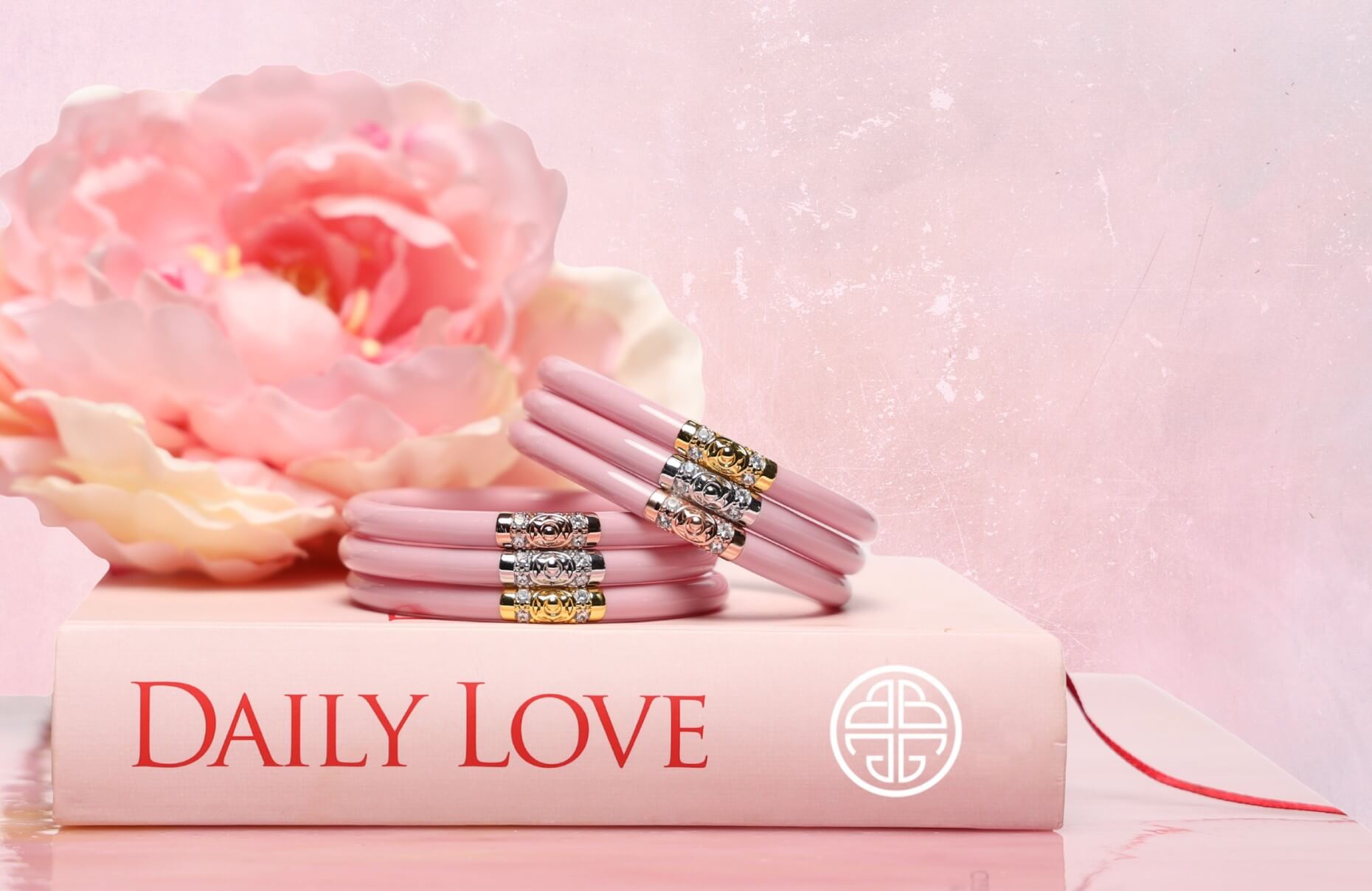 Pink Three Kings All Weather Bangles on Daily Love Book and Lotus Image | BuDhaGirl