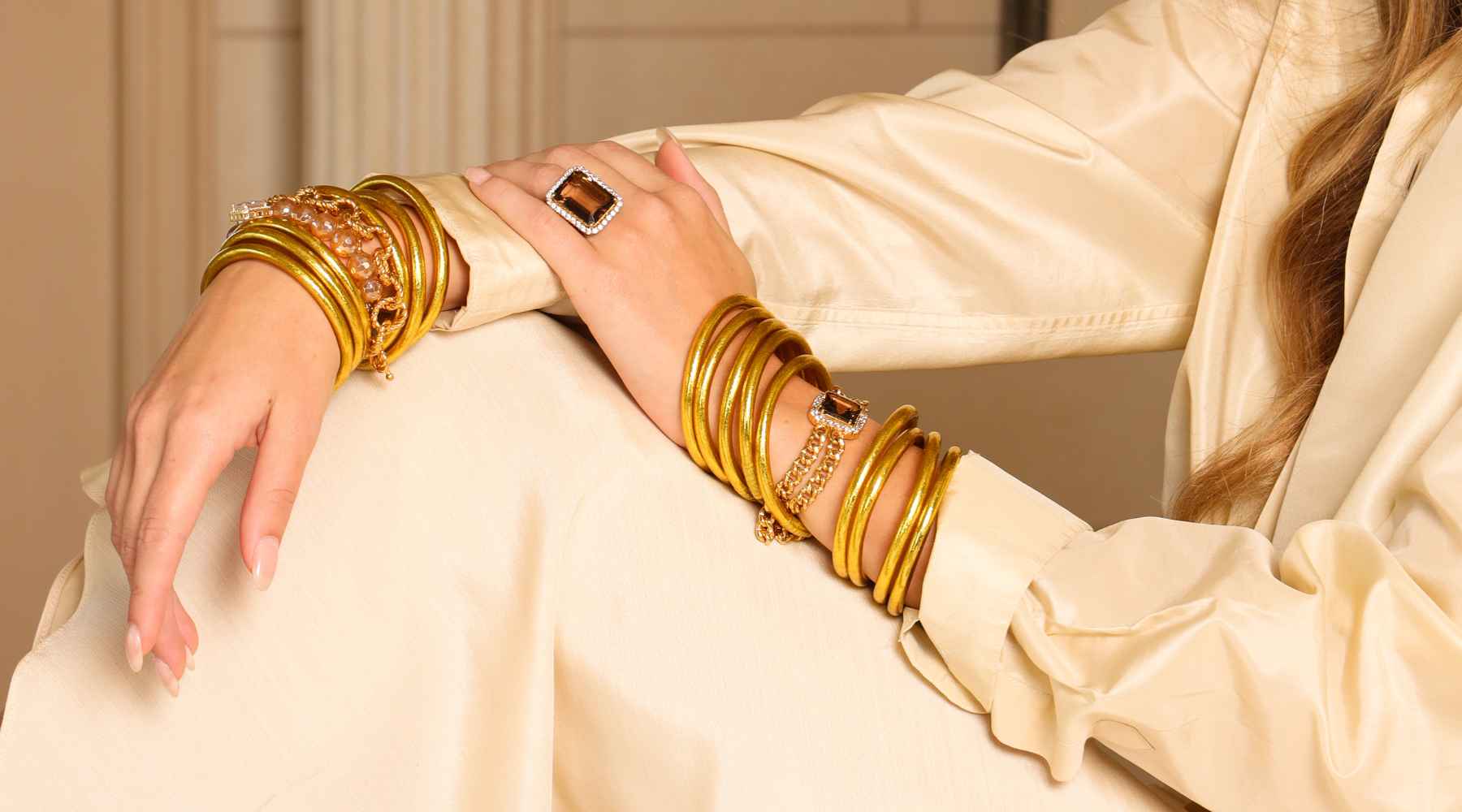 Gold Bracelet Stacks | Gold Bangles and Stacked Bracelets | BuDhaGirl
