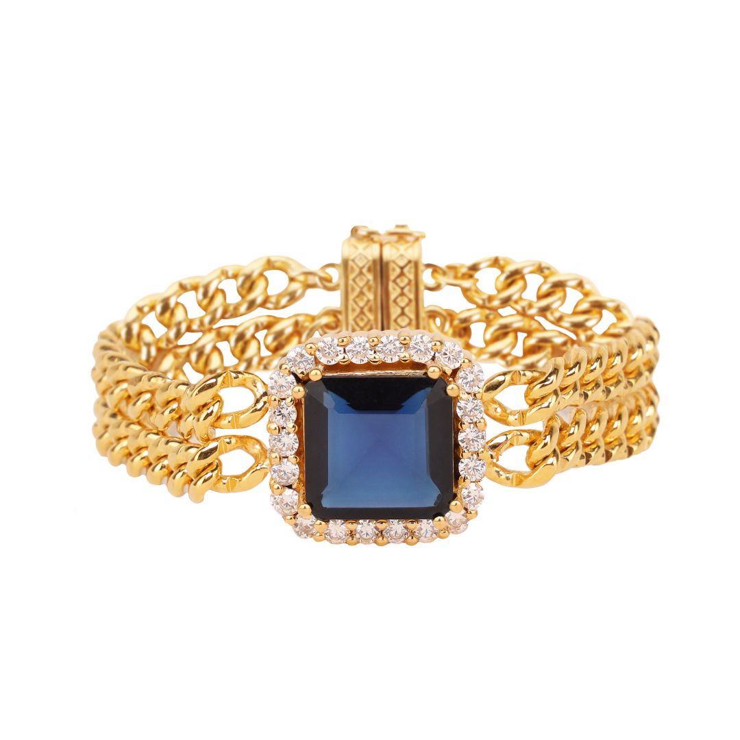 Solange Brass Chain With Bezeled Square Crystal Bracelet