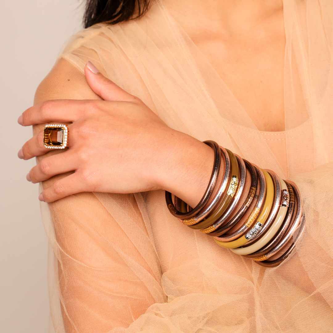 Meteorite All Weather Bangles | Champagne All Weather Bangles | Oro Ombre Three Kings All Weather Bangles | BuDhaGirl