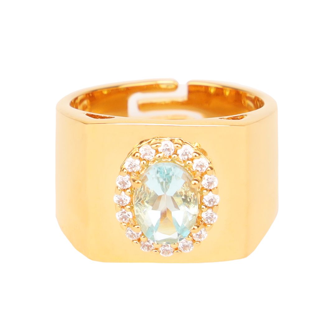 Aquamarine/White Gold Plated Brass Adjustable Birthday/Birthstone Rings | BuDhaGirl