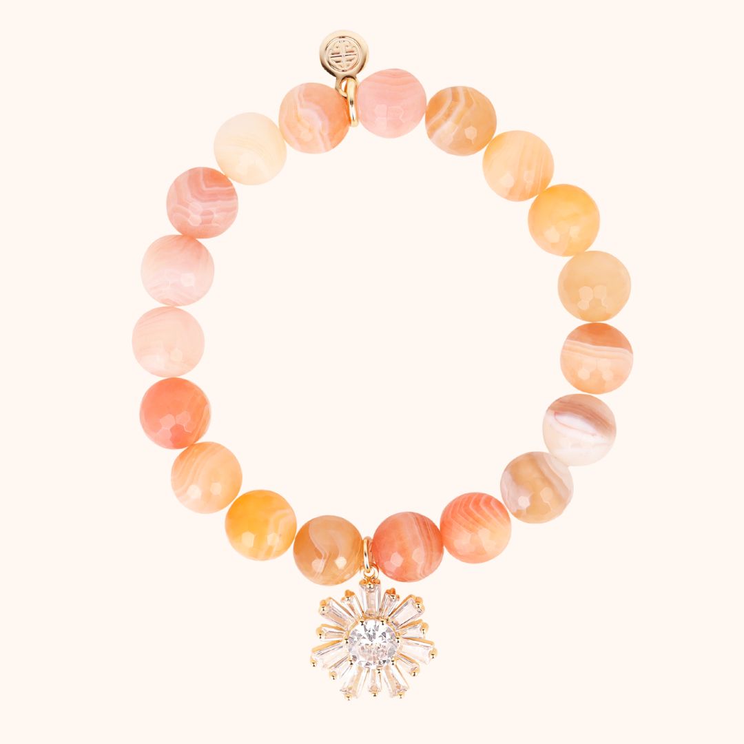 Bellini Peach Beaded Bracelet with Crystal Charm | BuDhaGirl