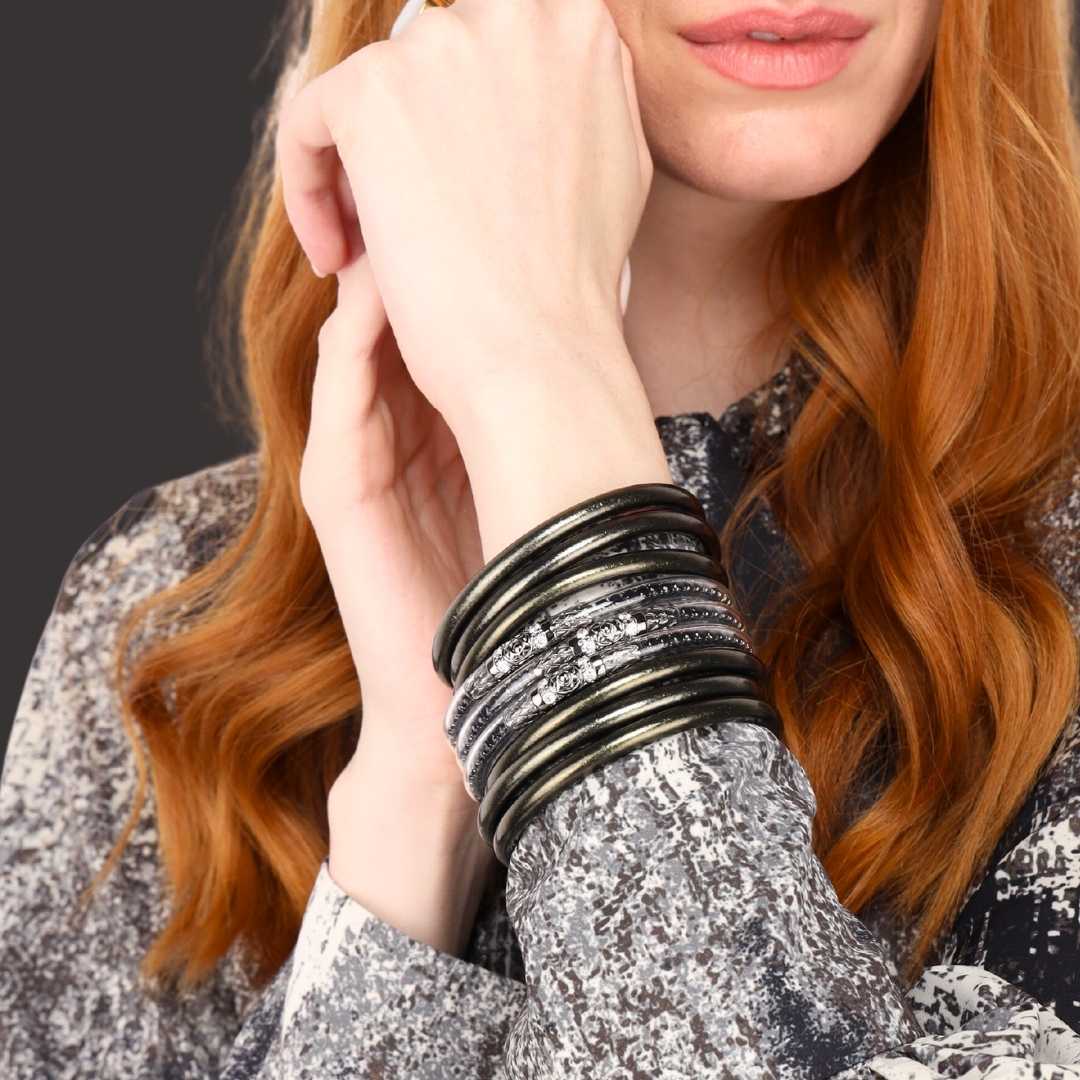 Three Queens All Weather Bangles - Black Spinel | BuDhaGirl