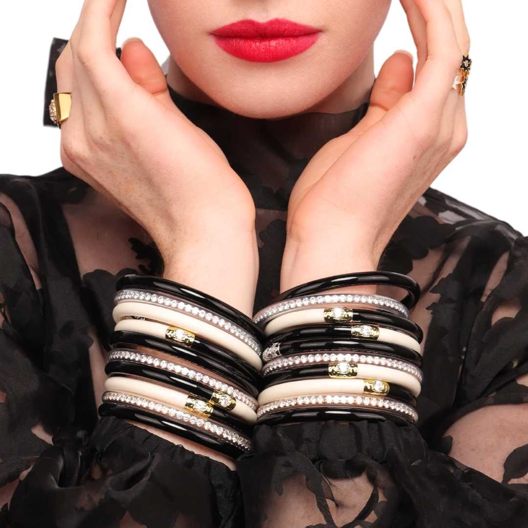 Black/Ivory Yin & Yang All Weather Bangles® (AWB®) | Bangle Bracelets for Women | BuDhaGirl