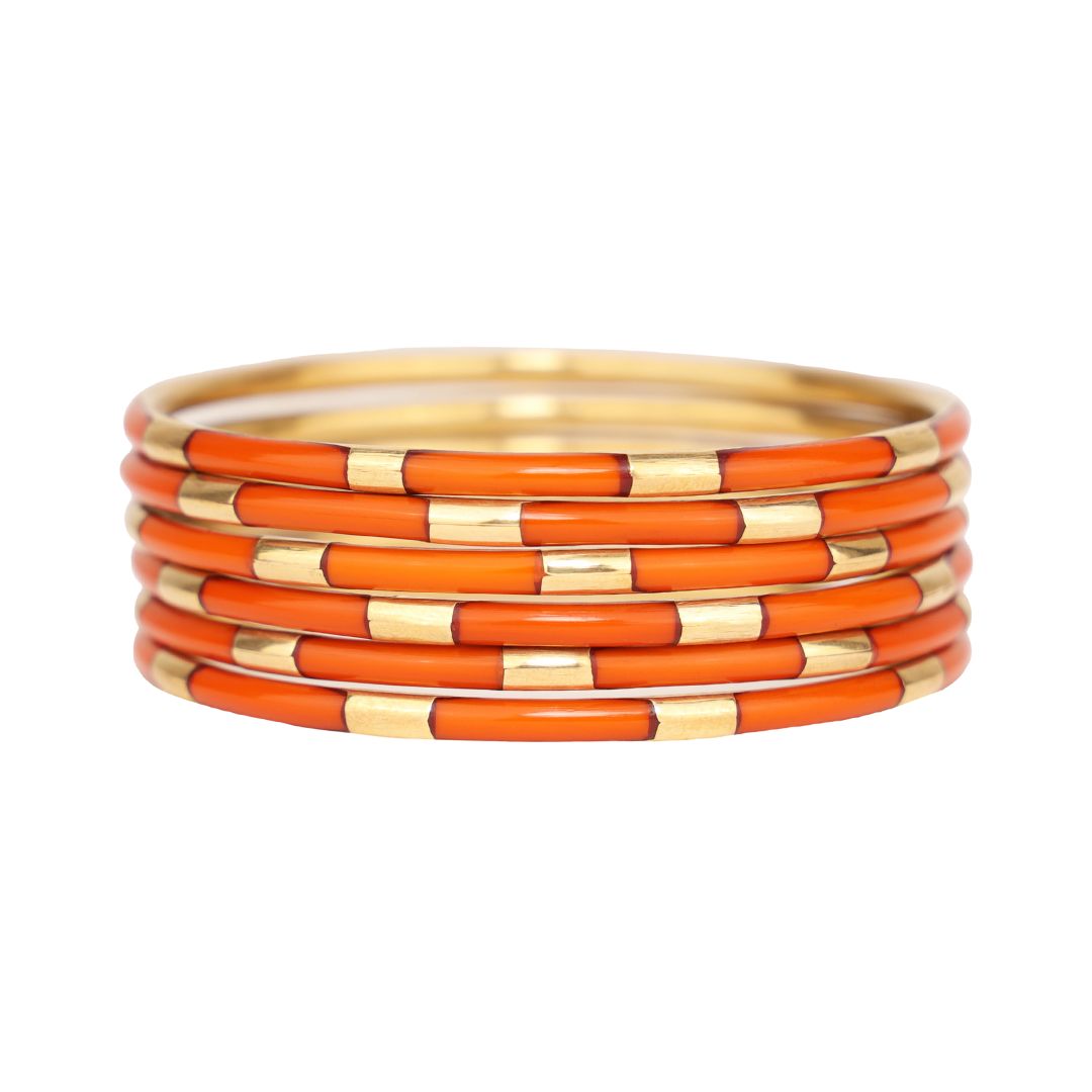 Burnt Orange Enamel Veda Bangle Bracelets - Set of 6