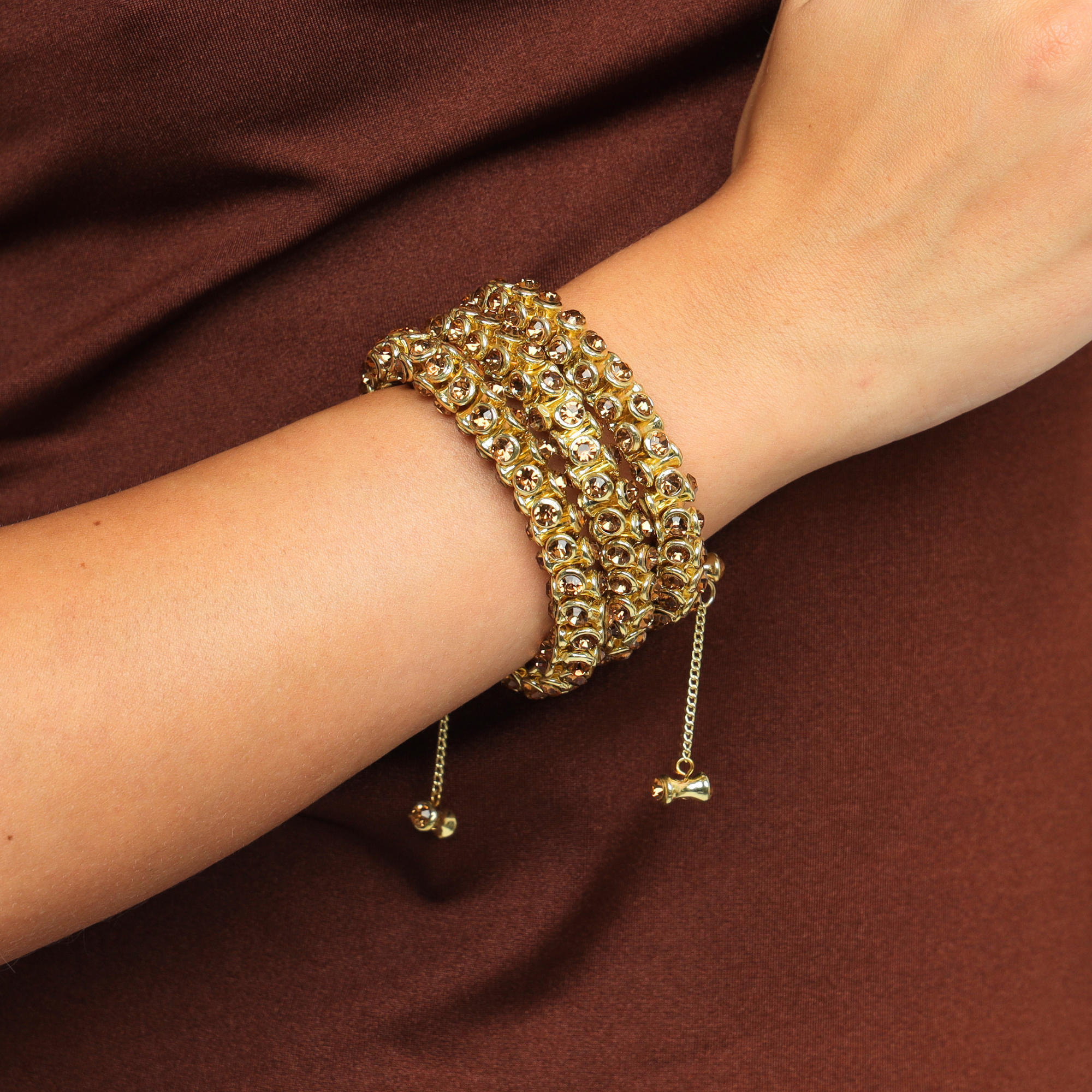 Pulsera envolvente de cristales color champán