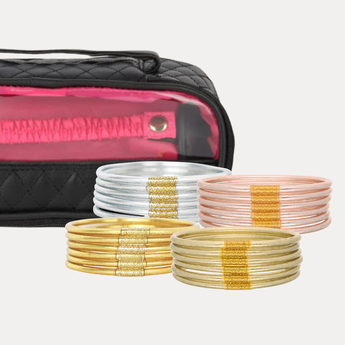 a group of bracelets in a black bag