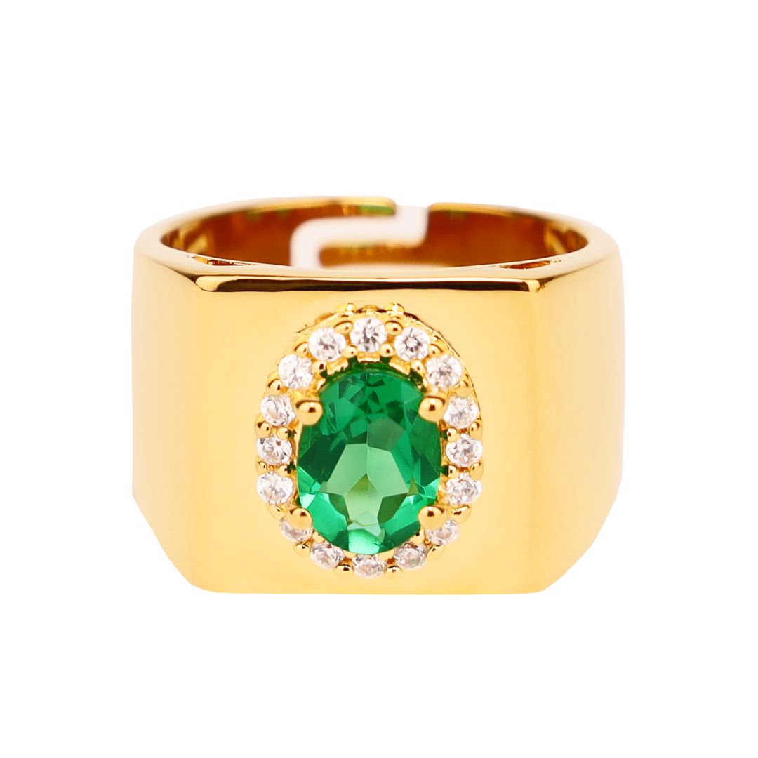 Emerald/White Gold Plated Brass Adjustable Birthday/Birthstone Rings | BuDhaGirl
