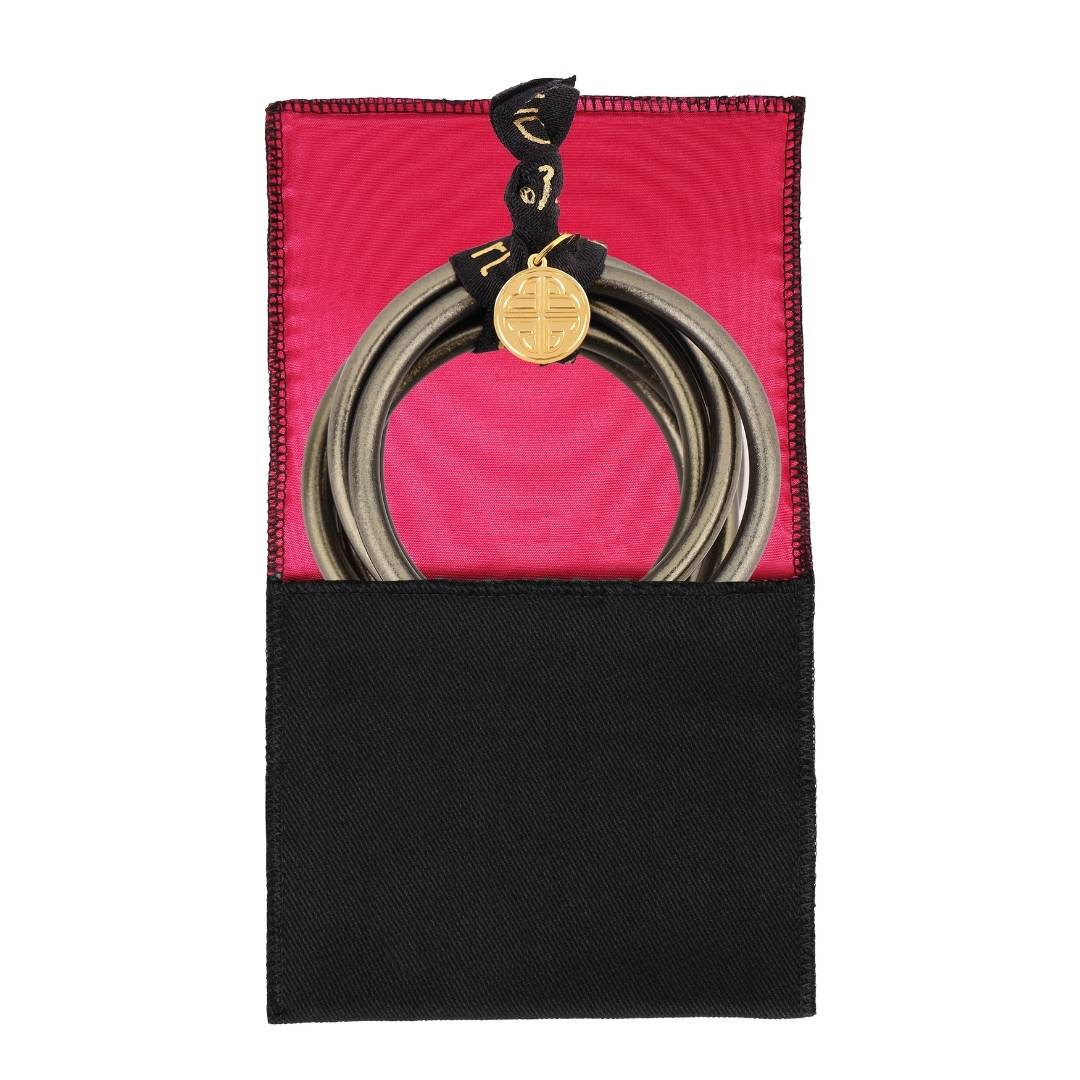 Flint All Weather Bangle Bracelets For Women inside of BuDhaGirl Silk Logo Pouch