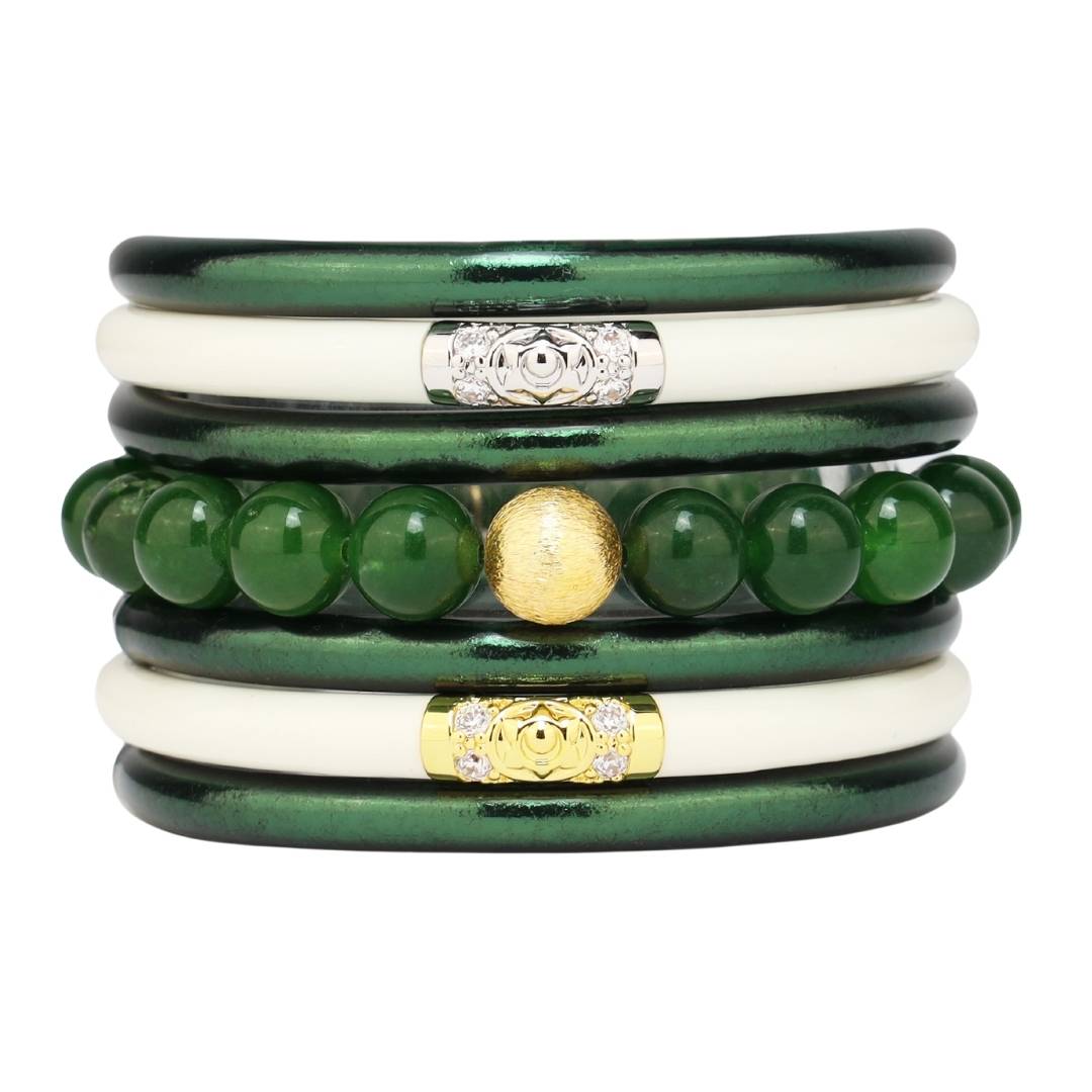 Graduation Gifts for School Spirit: Green/White Bangle Bracelet Stack