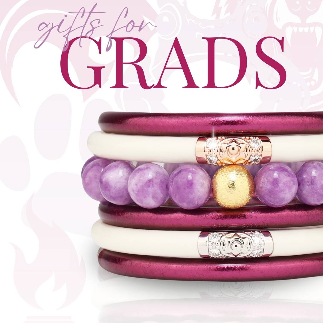 Graduation Gifts for School Spirit: Purple/White Bangle Bracelet Stack