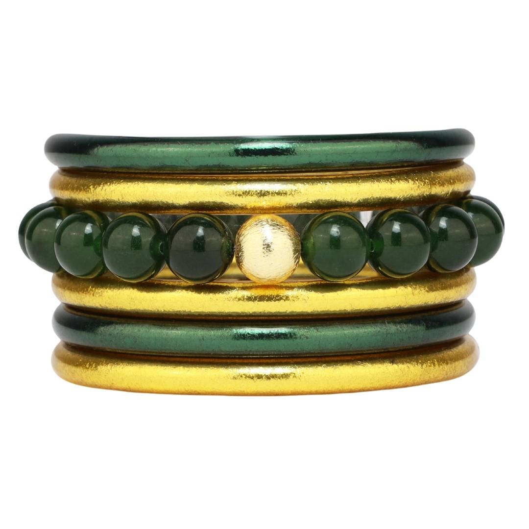 Graduation Gifts for School Spirit: Green/Gold Bangle Bracelet Stack