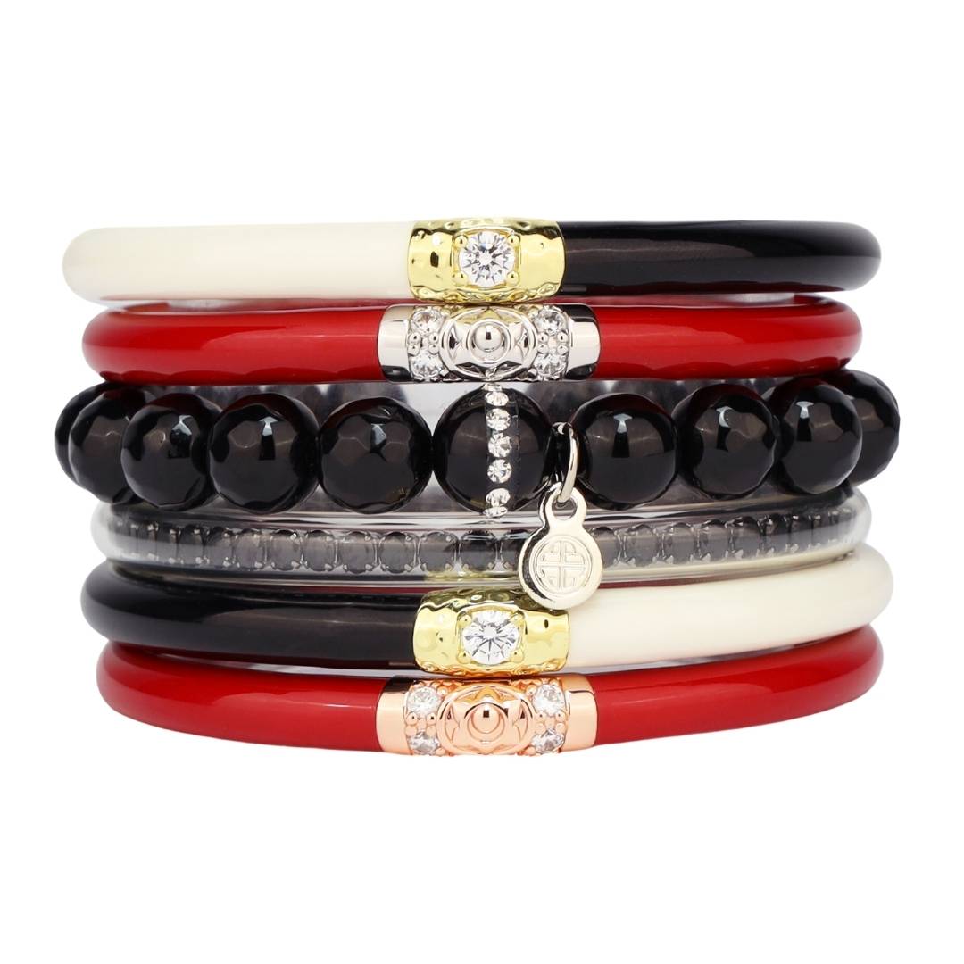 Graduation Gifts for School Spirit: Black/Red Bangle Bracelet Stack