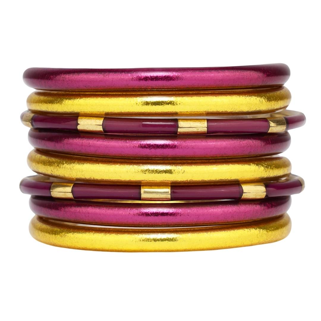 Graduation Gifts for School Spirit: Purple/Gold Bangle Bracelet Stack
