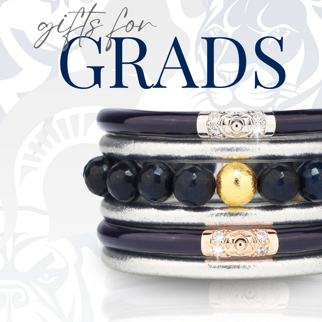 Graduation Gifts for School Spirit: Navy/Silver Bangle Bracelet Stack
