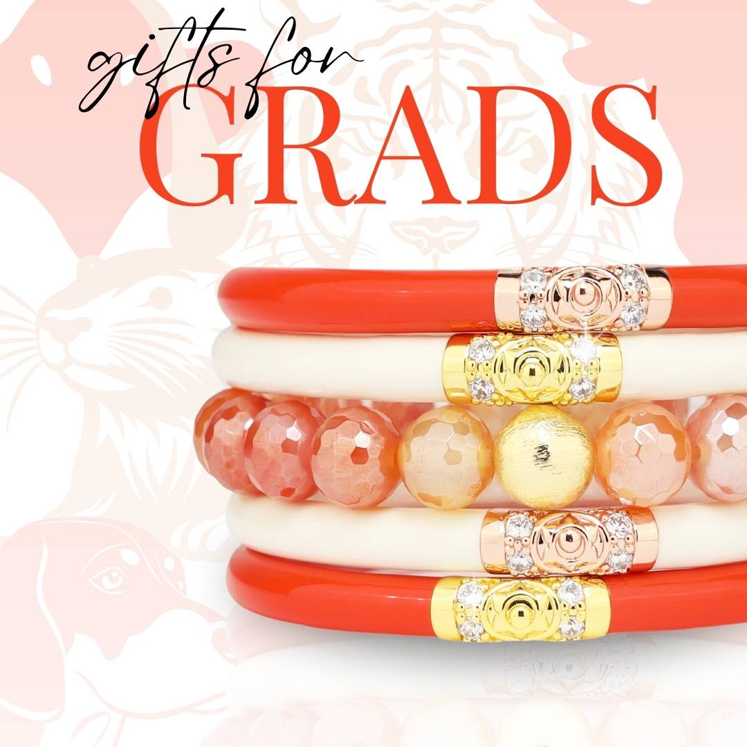 Graduation Gifts for School Spirit: Orange/White Bangle Bracelet Stack